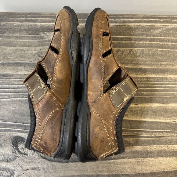 Skechers Mens Size 8 Brown Leather Adjustable Slip On Closed Toe Brown Sandal - Picture 5 of 8